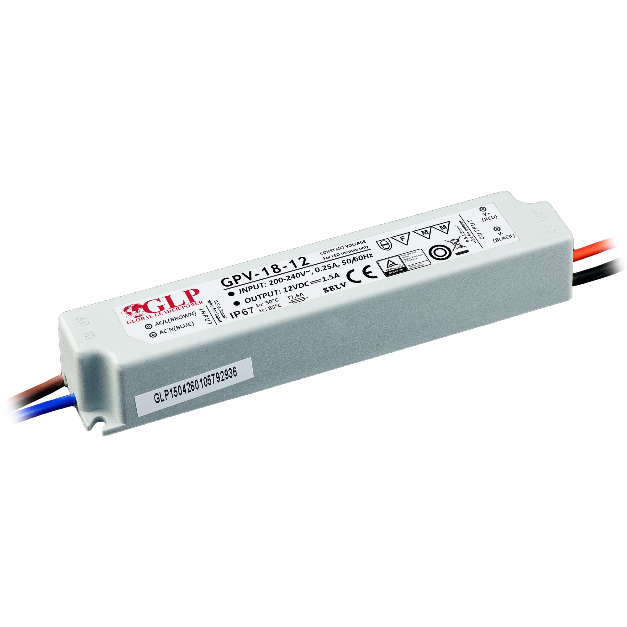 GLP sursa de alimentare GPV serie 24V/0,75A, CV, non-PFC, IP67 plastic case