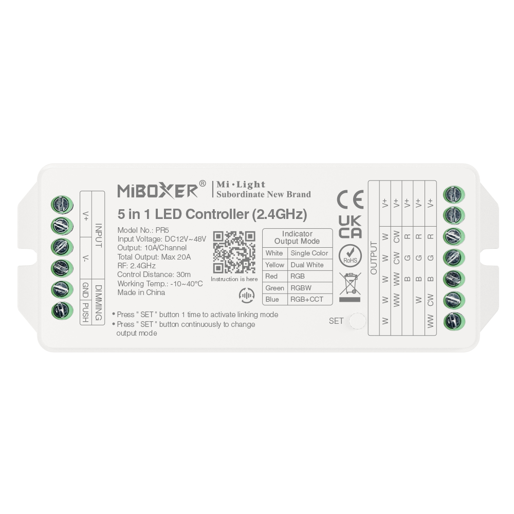 Controler 5in1 20A 2.4Ghz single color /dual/white/ rgb/rgbw/rgbcct Ledprofiles PR5